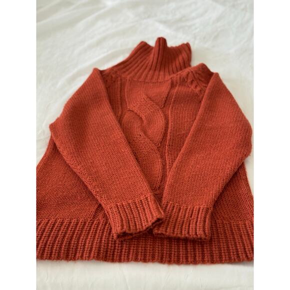 Alpaca Rust Cable Knit Turtleneck Sweater Chunky Soft Winter Knit - Picture 4 of 9
